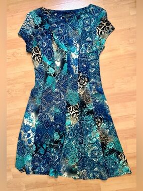 Connected  Teal and Navy Paisley dress